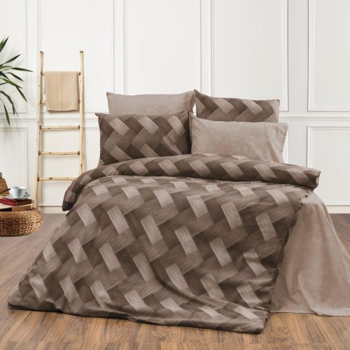 lenjerie bumbac ranforce maro cu dungi abstracte