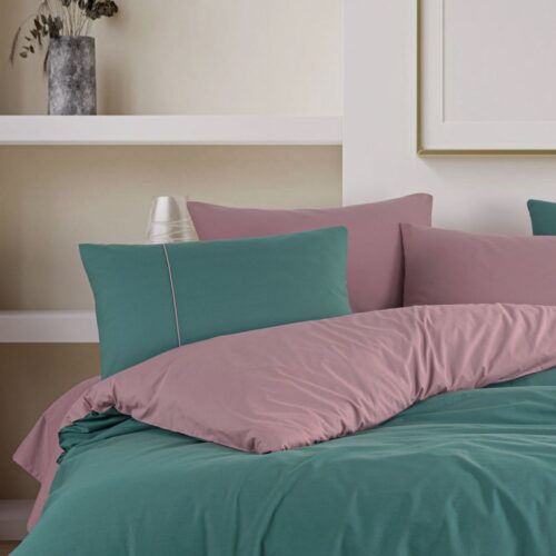 lenjerie de pat diamond damasc verde cu roz