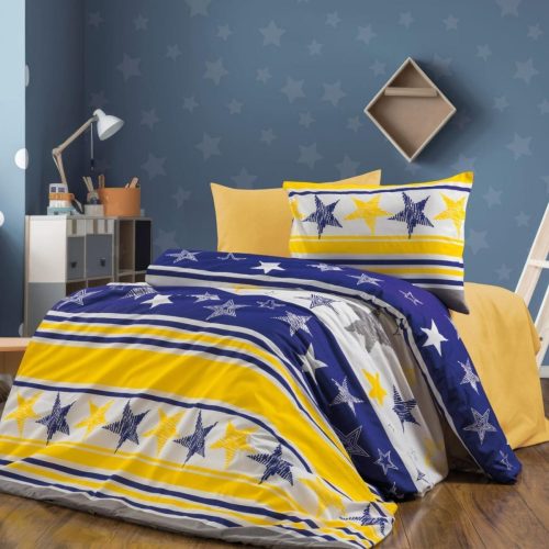 lenjerie galben albastra cu dungi si stelute