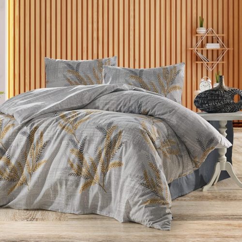 lenjerie gri cu frunze aurii bumbac ranforce