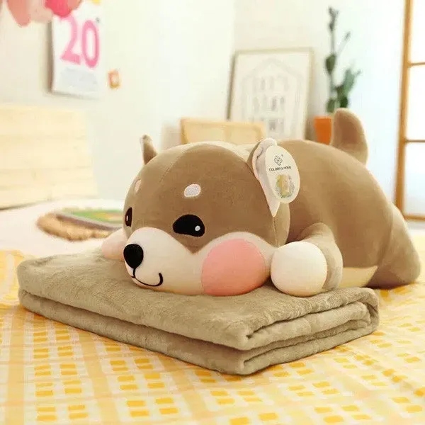 set jucarie plus + patura - catelus shiba gri