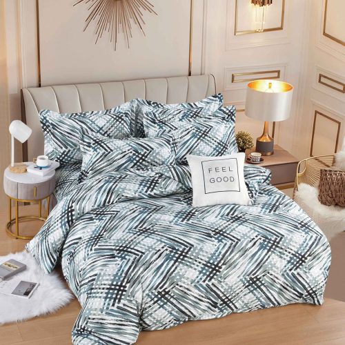 lenjerie alb negru albastru cu dungi abstract