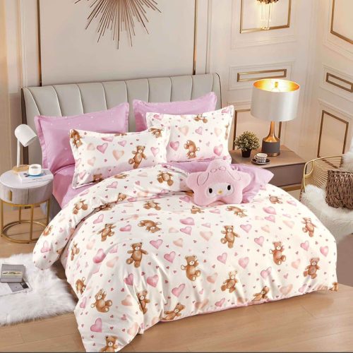 lenjerie alb roz cu ursuleti si inimioare