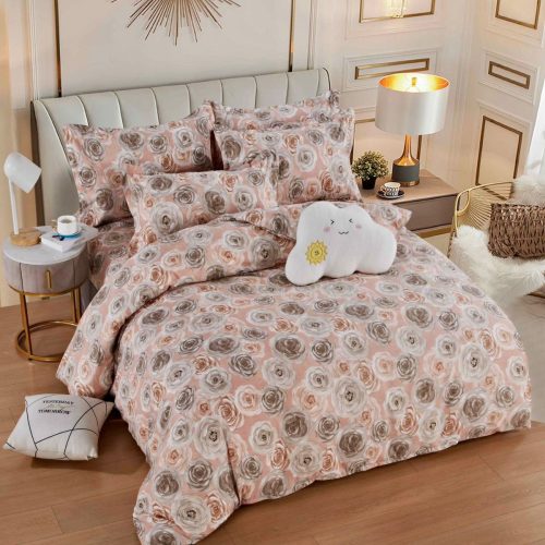 lenjerie somon maro cu trandafiri mici