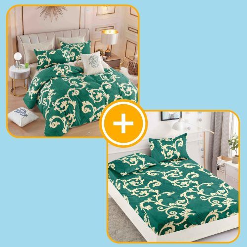 pachet husa si lenjerie verde cu ornamente