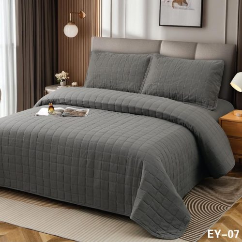 Cuvertura de pat si husa cu elastic gri deschis