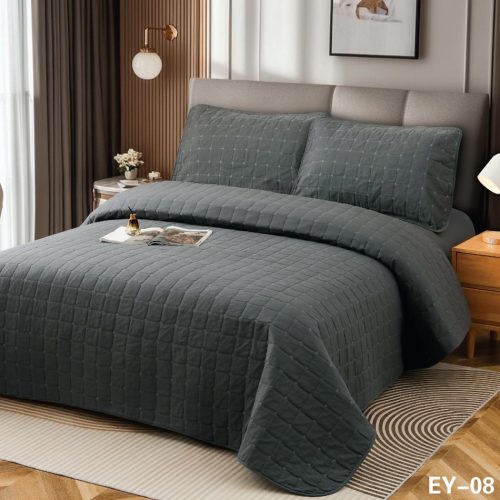 Cuvertura de pat si husa cu elastic gri inchis