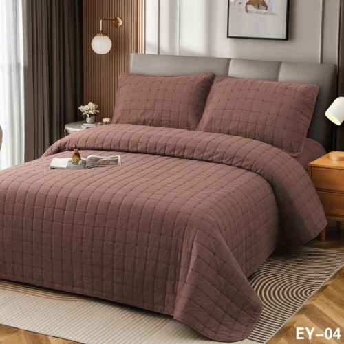 Cuvertura de pat si husa cu elastic maro