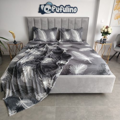 Husa finet cu patura cocolino gri cu pene design