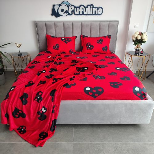 Pachet husa si patura cocolino inimioare negre