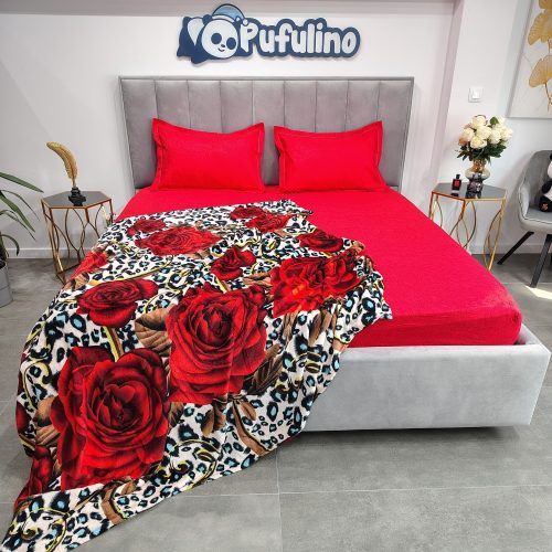 Pachet promotional husa si patura rosie cu trandafiri (1)