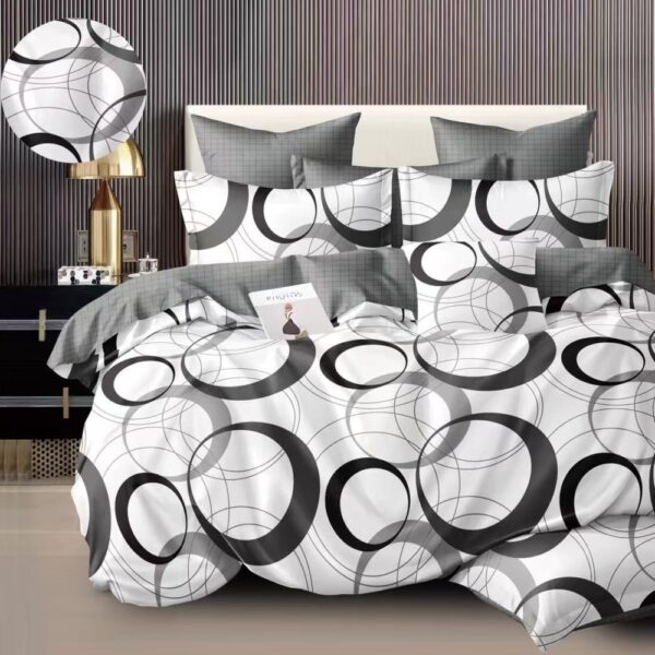 lenjerie de pat finet alba cu cercuri gri