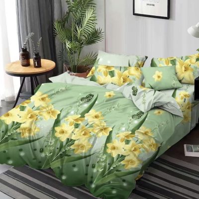 lenjerie verde cu flori galbene