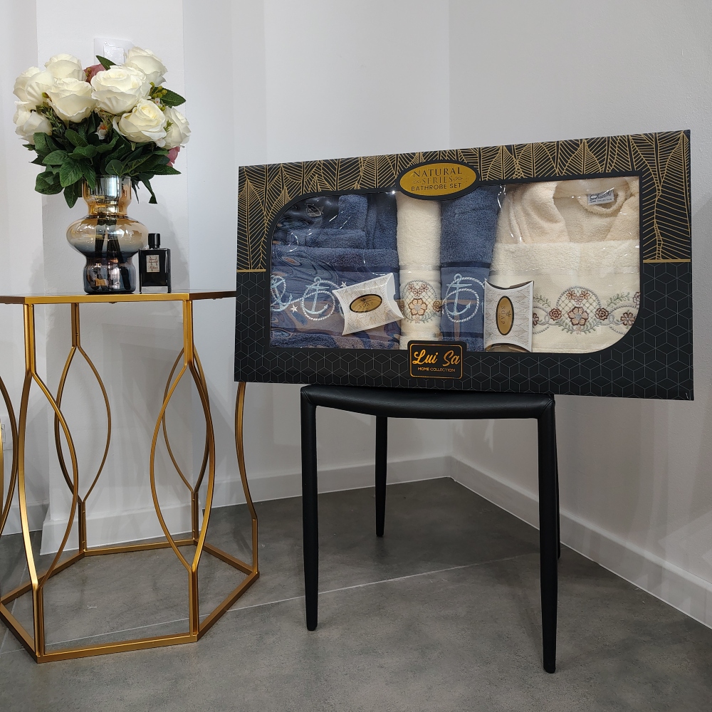 set halate de baie crem_ albastru set halate de baie crem_ albastru