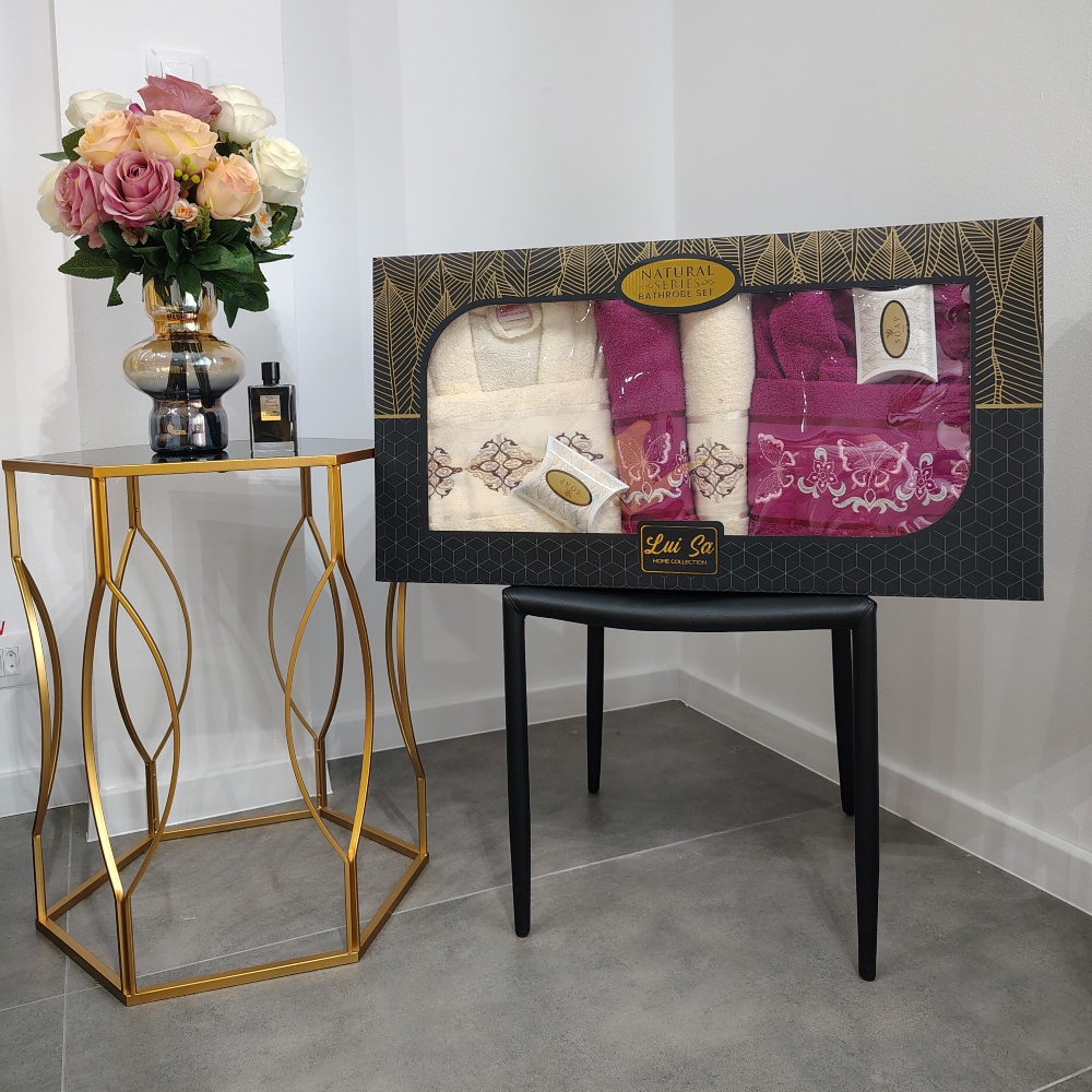 set halate de baie crem_ magenta set halate de baie crem_ magenta