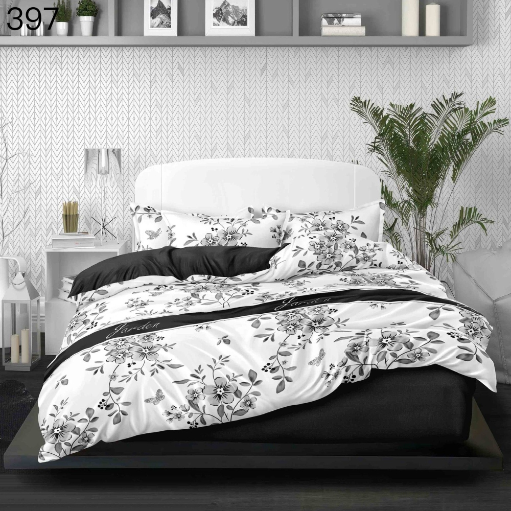 lenjerie de pat alba cu flori gri lenjerie de pat alba cu flori gri