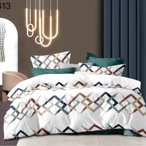 lenjerie de pat alba cu patrate colorate