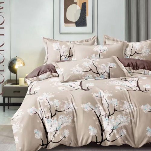 lenjerie de pat bej cu crengi inflorite