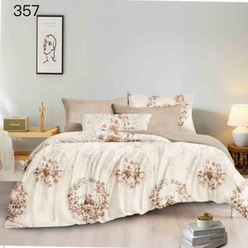 lenjerie de pat bej cu trandafiri maro