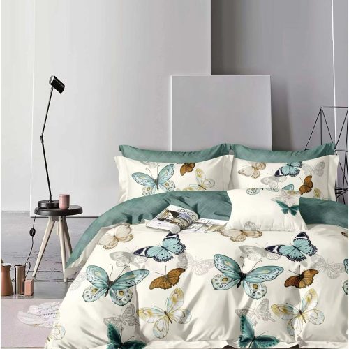 lenjerie de pat crem cu fluturi multicolori