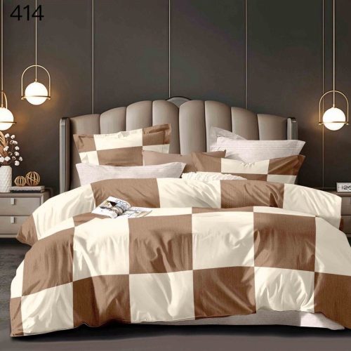 lenjerie de pat cu patrate maro si crem