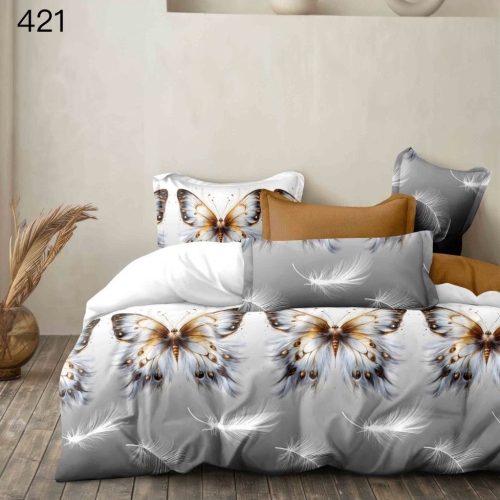 lenjerie de pat gri cu fluturi