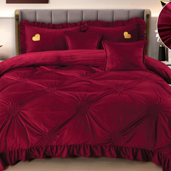 Lenjerie de pat cu pliuri si inimioare East Comfort Grena