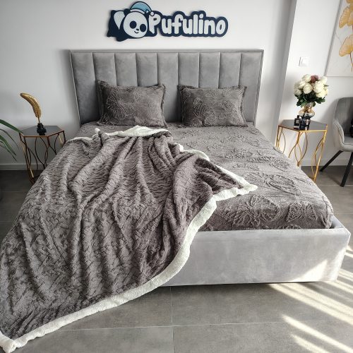 Pachet promo husa cocolino fluturi si patura blanita gri inchis