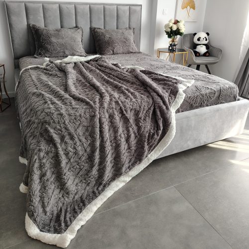 Pachet promo husa cocolino fluturi si patura blanita gri inchis profil