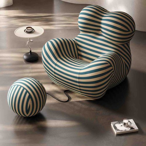 fotoliu lazy sofa cu dungi crem albastru