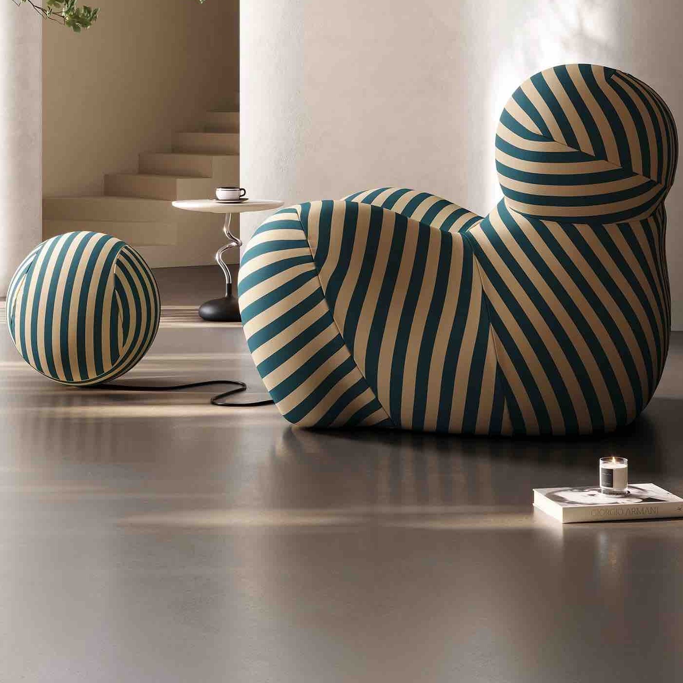 fotoliu lazy sofa cu dungi crem albastru lateral fotoliu lazy sofa cu dungi crem albastru lateral