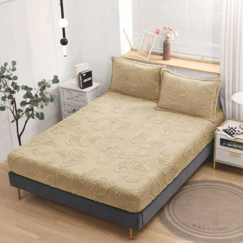 husa de pat cocolino model cu fluturasi bej