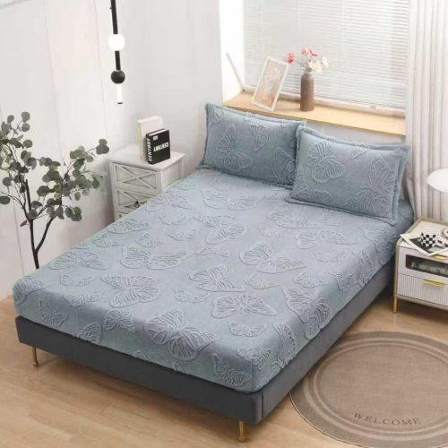 husa de pat cocolino model cu fluturasi gri deschis