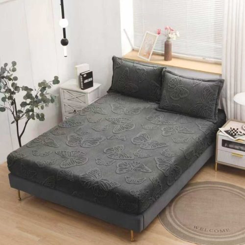 husa de pat cocolino model cu fluturasi gri inchis