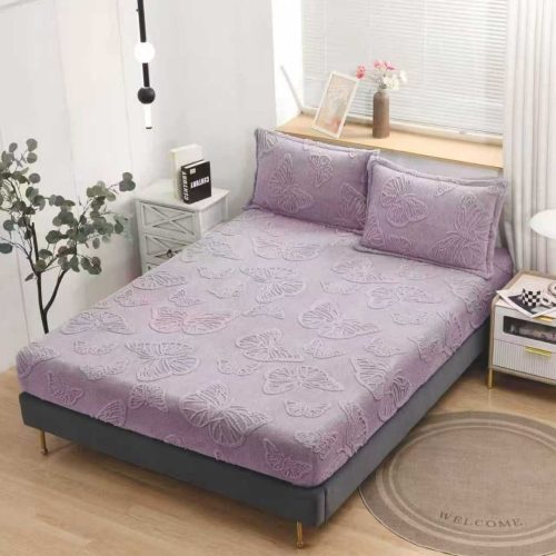 husa de pat cocolino model cu fluturasi lila