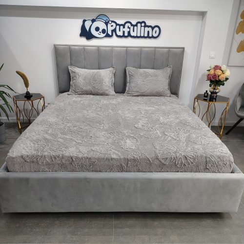 husa de pat cocolino model fluturasi gri deschis