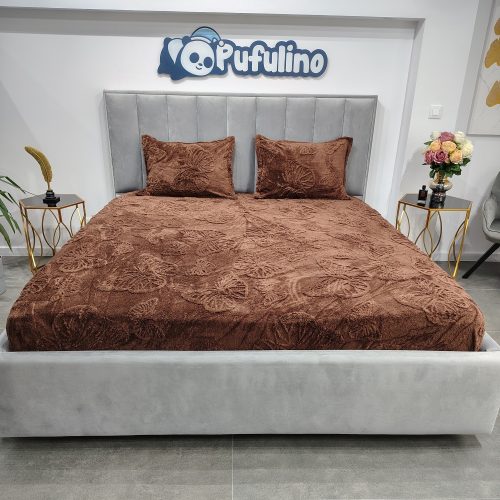 husa de pat cocolino model fluturasi maro