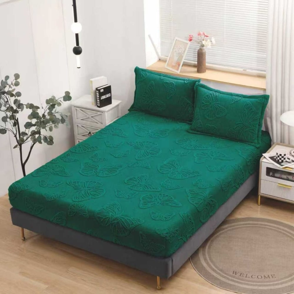 husa de pat cocolino model cu fluturasi verde husa de pat cocolino model cu fluturasi verde