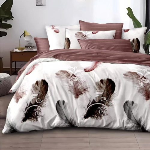 lenjerie de pat bumbac satinat alba cu pene colorate