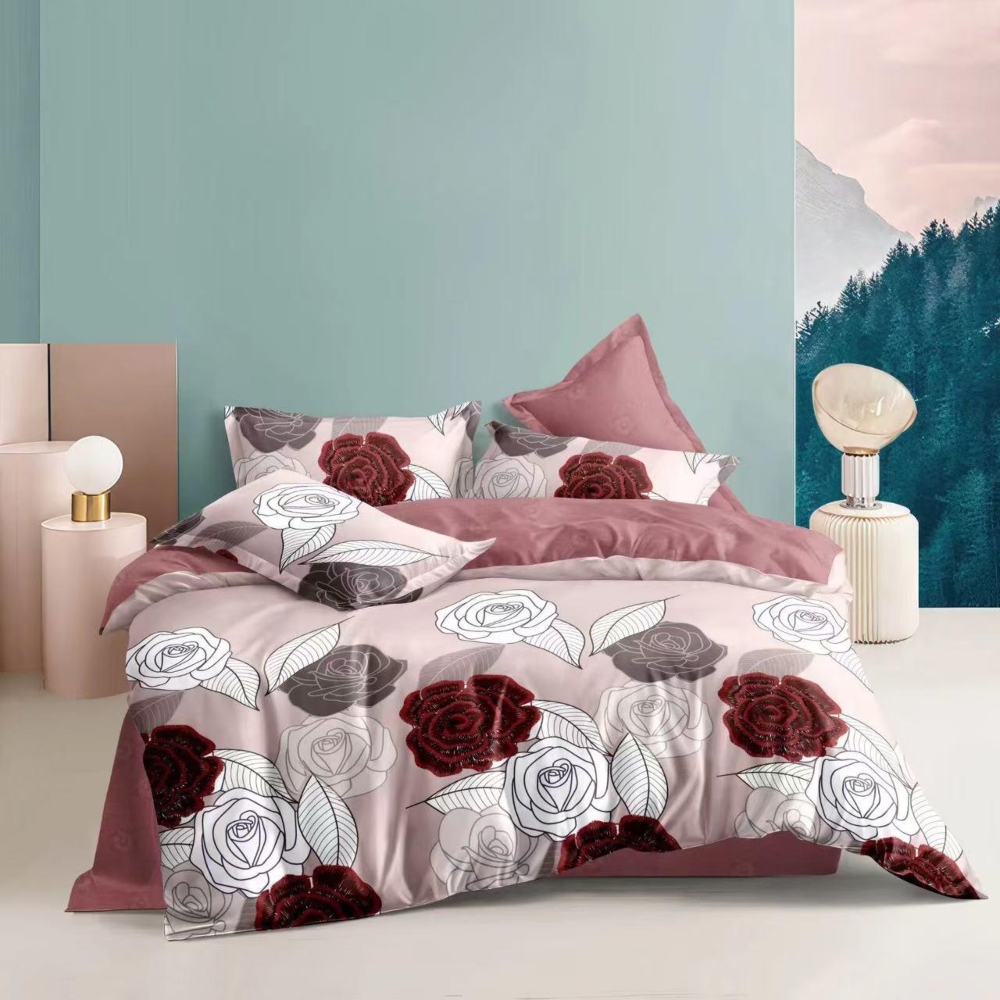 lenjerie de pat bumbac satinat cu trandafiri colorati lenjerie de pat bumbac satinat cu trandafiri colorati