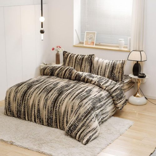 lenjerie de pat cocolino bej cu dungi maro