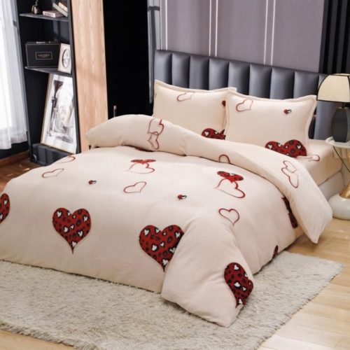 lenjerie de pat cocolino bej cu inimioare