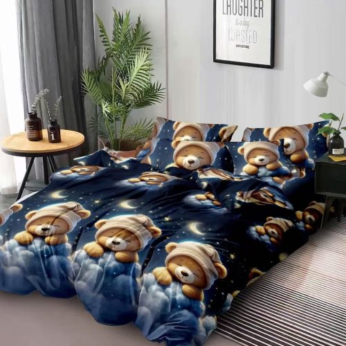 lenjerie de pat finet albastra cu ursuleti