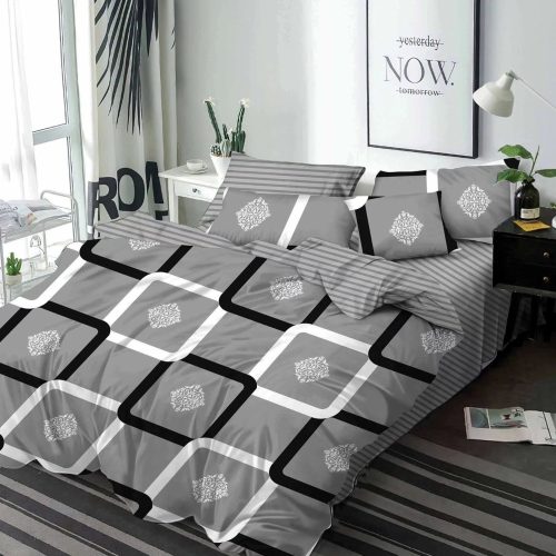 lenjerie de pat finet gri cu patratele