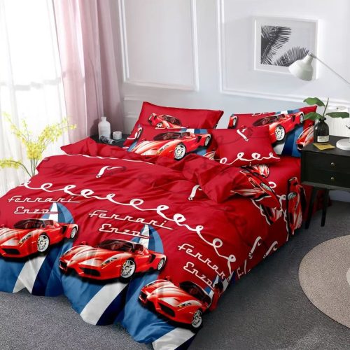 lenjerie de pat finet rosie cu masinute