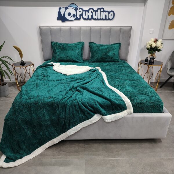 PACHET PROMO: Husa Cocolino cu Fluturi si 2 Fete de Perna + Patura Cocolino cu Blanita, Verde - PUF211095