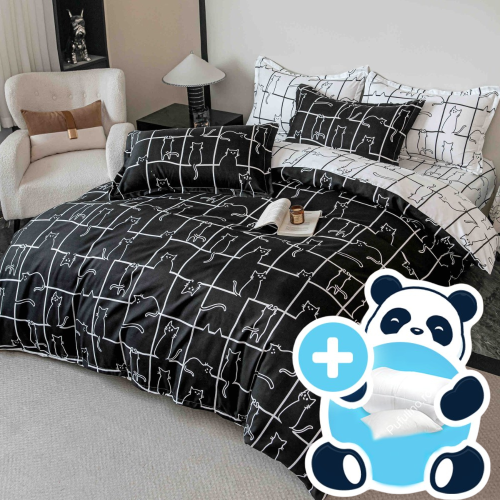 Pachet lenjerie 1 Persoana Black White Cats