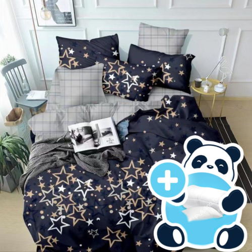 Pachet promo lenjerie pilota si perna pentru 1 persoana golden stars