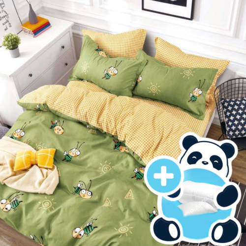 Pachet promo lenjerie pilota si perna pentru 1 persoana green bees