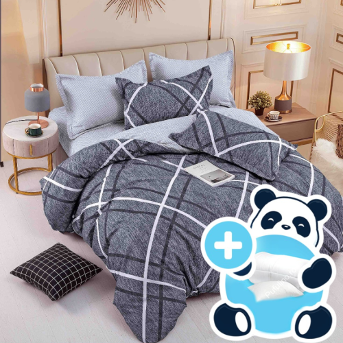 Pachet promo lenjerie pilota si perna pentru 1 persoana grey stripes